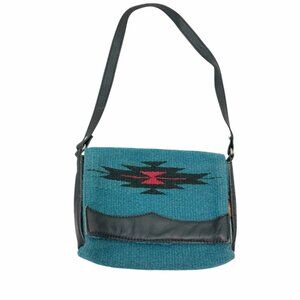 Southwestern Wool & Leather Shoulder Bag With Magnetic Snap Closure